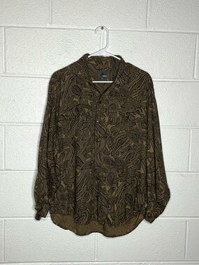< Vintage Liz Claiborne Brown Paisley Pattern Button Up Shirt >